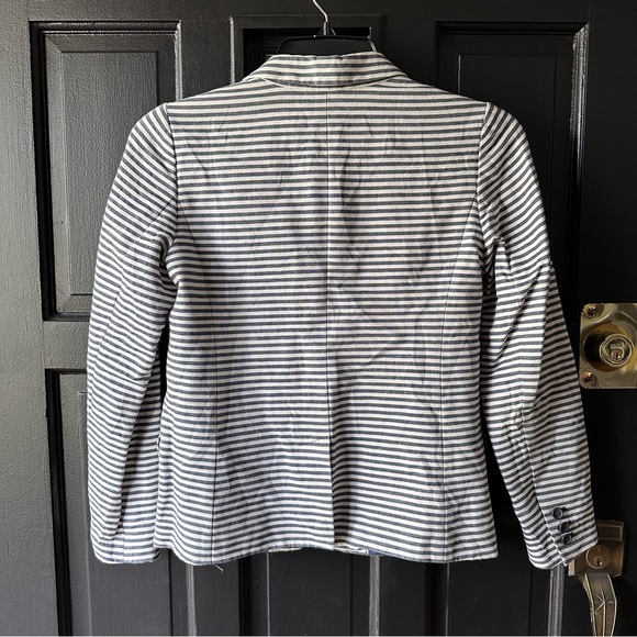 Madewell Tailored Blazer in Blue Stripe Sz 4 Cotton/Linen Blend Flap Pockets - Picture 7 of 8